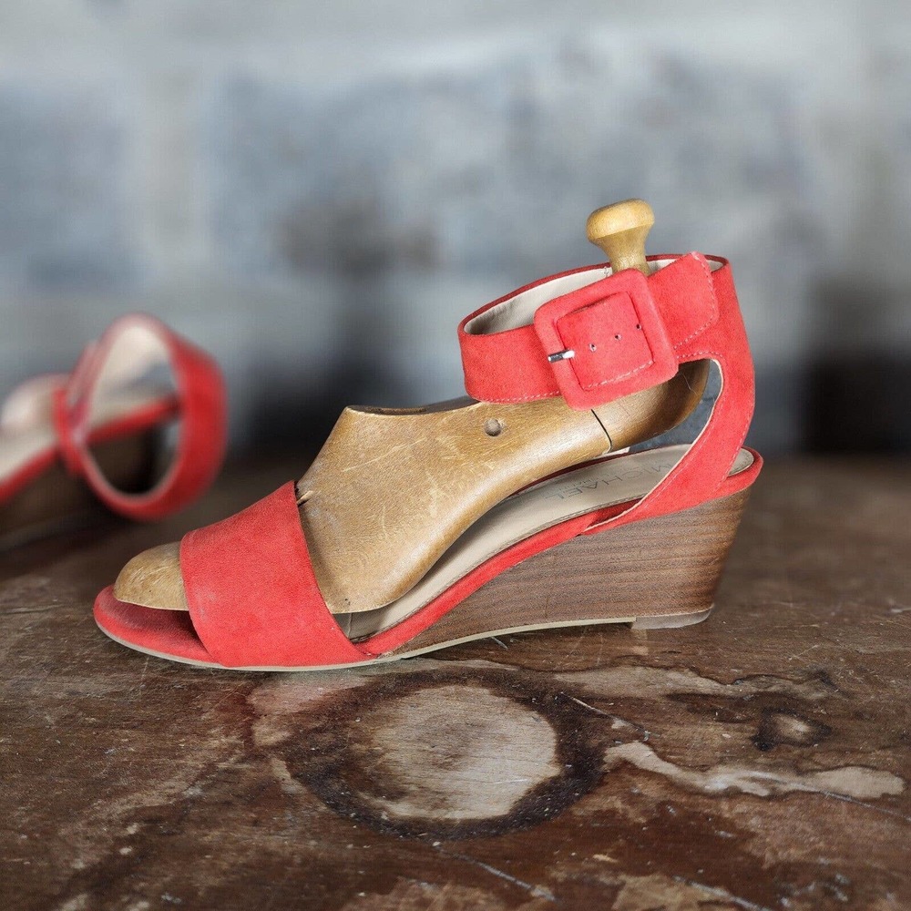 MICHAEL by Michael Shannon sz 10 red suede wedge sandals ankle straps